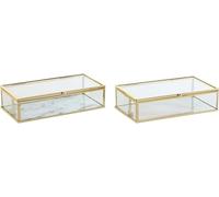 Boîte à bijoux DKD Home Decor or métal cristal 20 x 11 x 5 cm 22 x 12 x 7 cm (2 pièces)