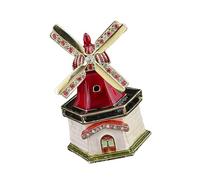 Boîte à bijoux émaillée sur le thème du moulin à vent culturel néerlandais - Finition rouge - Construction en alliage avec de grands compartiments de rangement - Boîte cadeau