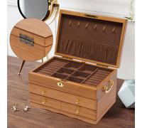 boîte à bijoux en bois 3 couches avec crochet+serrure Boîte à bijoux Boîte de rangement Montres Colliers Boucles d'oreilles Bagues à seins Coffret à bijoux