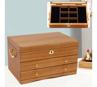 boîte à bijoux en bois 3 couches avec miroir+serrure Boîte à bijoux avec tiroir Boîte de rangement Colliers Boucles d'oreilles Montres Bagues à seins Coffret à bijoux (brun) pour la Saint-Valentin Fêt