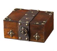 Boîte à bijoux en bois avec sangle en cuir contreplaqué robuste et fermoir en métal antique, organiseur spacieux pour bagues, boucles d'oreilles, colliers, souvenirs, deux tailles - Marron clair (C)