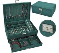 Boîte à Bijoux en Bois avec tiroir, Grande boîte de Rangement for Colliers, Boucles d'oreilles et Bracelets, Verte