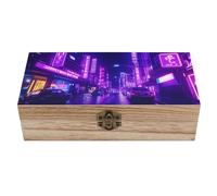 Boîte à bijoux en bois violet à motif paysage urbain, avec couvercle à charnière. Boîte à souvenirs en bois naturel, style antique, idéale pour la décoration intérieure, les bijoux, les créations et