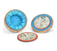 Boîte à bijoux en brocart vintage, vitrine ronde brodée avec protection complète en éponge for bracelets en jade Emballage cadeau(Blauw)