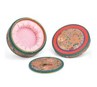 Boîte à bijoux en brocart vintage, vitrine ronde brodée avec protection complète en éponge for bracelets en jade Rangement de bijoux(Rot)