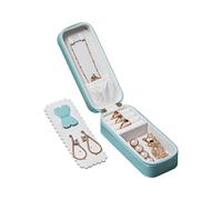 Boîte à bijoux en cuir PU boîte à bijoux pour femme rangement de bijoux de voyage petite boîte à bijoux boîte à bijoux pour femme, adaptée aux bagues, boucles d'oreilles, colliers, montres-cyan