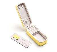 Boîte à bijoux en cuir PU boîte à bijoux pour femme rangement de bijoux de voyage petite boîte à bijoux boîte à bijoux pour femme, adaptée aux bagues, boucles d'oreilles, colliers, montres-jaune