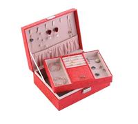 Boîte à Bijoux en Cuir PU, Organiseur de Bijoux à 2 Niveaux avec Serrure, for Boucles d'oreilles, bagues, Colliers
