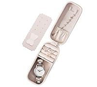 Boîte à Bijoux en Cuir PU Pour Femme - Rangement de Bijoux de Voyage - Petite Boîte Adaptée Aux Bagues, Boucles d'Oreilles, Colliers, Montres - Beige