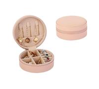 Boîte à bijoux en cuir synthétique petite ronde portable mini boucle d'oreille de voyage collier bijoux valise organisateur boîte de voyage (jaune)