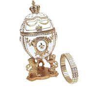 Boîte à bijoux en forme d'œuf de Fabergé - Or 24 carats - Œuf russe 5 carats - Fait à la main - 200 diamants en cristal Swarovski - 16,5 cm - Bracelet en diamant assorti - Pierre Lorren