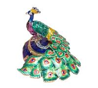 Boîte à bijoux en métal robuste peinte à la main en forme de paons émaillés compacte pour économiser de l'espace dans une petite boîte à bijoux en forme de paons émaillés