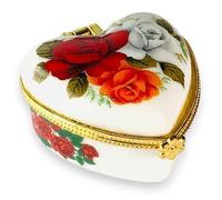 Boîte à bijoux en porcelaine avec petit cœur - Bouquet de roses - Boîte cadeau de style français avec pochette en velours
