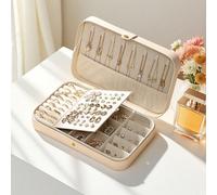 Boîte à bijoux en PU de grande capacité, sac de rangement, boîte à bijoux de voyage avec compartiments multicouches pour colliers, bagues et boucles d'oreilles, organisateur de bijoux portable S-beige