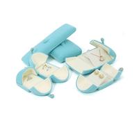 Boîte à bijoux en velours bleu clair à double ouverture avec fermeture à pression, organiseur for bagues, boucles d'oreilles, colliers, bracelets et pendentifs Emballage cadeau