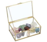 Boîte à bijoux en verre dorée vintage de GBKDQQ - Rectangulaire - 24 x 15 x 8 cm - Avec couvercle en verre - Boîte à bijoux décorative - Boîte cadeau - Boîte de rangement