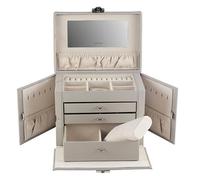 Boîte à bijoux - FRIEDRICH LEDERWAREN - Caiman 20136-9 - Cuir synthétique gris - Velours beige - Miroir intégré