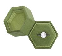 Boîte à bijoux hexagonale en velours à fente unique pour bague de fiançailles, mariage, boîte à souvenir, bague de mariage (vert olive)