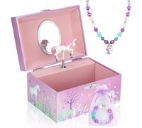 Boîte à bijoux musicale Anyiner pour filles, boîte à bijoux pour enfants avec licorne tournante, coffret musical avec collier et bracelet, cadeaux d'anniversaire pour filles de 3 à 10 ans (Licorne