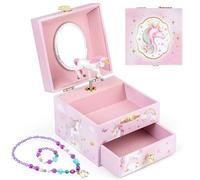 Boîte à bijoux musicale Anyiner pour filles - Boîte à musique pour enfants avec licorne tournante et miroir, cadeaux de licorne pour filles, boîte à bijoux pour enfants anniversaire pour âges 3-10