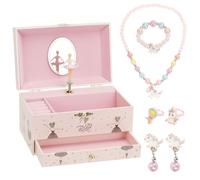 Boîte à Bijoux Musicale, Boîte à Musique Fille Danseuse Ballerine, Organisateur à Bijoux Miroir avec Licorne Collier Bracelet Bague Boucles d'oreilles Cadeau Anniversaire Enfant 3-10 ans 18*11.3*9.8cm