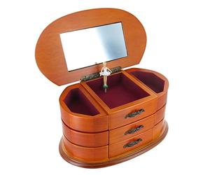 Boîte à bijoux musicale en bois en forme de commode avec boîte à musique, ballerine dansante, miroir et mécanisme musical à ressort de 18 notes (16055-MISTRAL) - Mistral gagnant (Renaud)