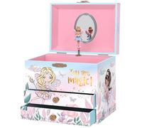 Boîte à Bijoux Musicale pour Filles - Boîte à Musique Fée pour Enfants avec Miroir, Cadeaux d'Anniversaire pour Petites Filles, Boîtes à Bijoux pour Enfants de 3 à 10 ans - 17,1 x 13,3 x 15,2 cm
