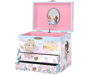 Boîte à Bijoux Musicale pour Filles - Boîte à Musique Fée pour Enfants avec Miroir, Cadeaux d'Anniversaire pour Petites Filles, Boîtes à Bijoux pour Enfants de 3 à 10 ans - 17,1 x 13,3 x 15,2 cm