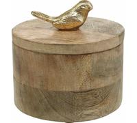Boîte à bijoux oiseau printemps Bois de mangue Boîte à bijoux bois naturel or Ø12cm