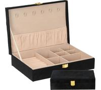 Boîte à Bijoux Organisateur Coffre à Bijoux Valise Montre Etuis à Bijoux Boucles d'oreilles Collier Noir