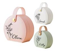 Boîte à bijoux personnalisée, étui à bijoux de voyage personnalisé avec nom et fleur de naissance, boîte à bijoux en cuir pour collier, bagues, boucles d'oreilles, cadeaux pour mère, femme, fille