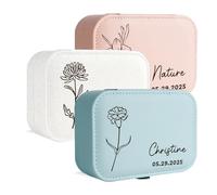 Boîte à Bijoux Personnalisée - Grand Coffret de Voyage Personnalisé pour Cadeaux de Demoiselle D'honneur, Mariage, Anniversaire, Noël - Cadeau Gravé pour Femmes, Filles, Maitresse -Naissance-Bleu