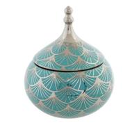 Boîte à bijoux - Porcelaine - Turquoise - 14 x 14 x 17 cm - Finition chromée - Design oriental