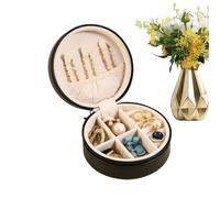 Boîte à bijoux portable - Accessoires ronds compacts - Mallette de rangement facile à transporter - Pour bagues, pendentifs, boucles d'oreilles, colliers, étui à bijoux en cuir synthétique