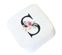 Boîte à bijoux portable avec lettres de l'alphabet et fleurs, organiseur for boucles d'oreilles, colliers, bagues, cadeau mariage ou demoiselle d'honneur Pour Le Rangement De Bijoux(White)