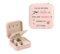 Boîte à Bijoux pour Mamie Cadeau en Cuir Deux Etages Coffret de Rangement Bijoux avec Miroir de Voyage pour Femme Grand Mere Cadeau pour Noël, Anniversaire, Fête des Mères pour Bracelets, Barrettes