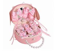 Boîte à bijoux princesse et accessoires pour cheveux pour filles, enfants - Kit de pinces à cheveux avec miroir, organiseur de rangement rose scintillant avec pinces à cheveux élégantes