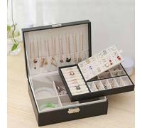 Boîte à bijoux Rangement pour bijoux Voyage-Organizer-Box avec double couche pour collier Rangement pour boucles d'oreilles et bagues noir