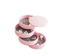 Boîte à bijoux rotative multicouche en flanelle, boîte de rangement bureau, accessoires for cheveux, organisateur, vitrine pour Filles et Femmes(Pink)