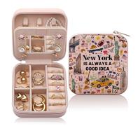 Boîte à bijoux souvenir de voyage de New York, cadeau pour amoureux de New York, cadeaux sur le thème de la ville de New York pour voyageurs, femmes, amis, étui à bijoux de voyage « I Love NYC »