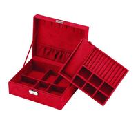 Boîte à bijoux verrouillable 2 niveaux rouge 24,5 x 20,5 x 10,5 cm - coffret rangement bagues, colliers, montres, boucles d'oreilles