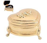 Boîte à bijoux vintage, boîte en forme de cœur en alliage de zinc, bijoux mignons baroques dorés avec fleur antique sculptée, petit organisateur bibelots pour bagues, boucles d'oreilles, colliers