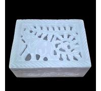 Boîte à bijoux vintage en marbre onyx avec couvercle à charnière et pieds 7,6 x 10,2 cm ~ Boîte au trésor décorative avec gravure artistique, boîte de rangement pour bijoux, souvenirs, sachets de thé