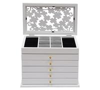 Boîte à bijoux vintage sculptée à 6 couches avec doublure en velours et tiroirs, organisateur de bijoux en bois pour ranger bagues, colliers, boucles d'oreilles, montres