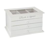 Boîte à Bijoux Vitrée 3 Tiroirs ""Charme"" 25cm Blanc