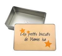 Boîte à Biscuits Personnalisée - Motif Étoiles - Métal - Cadeau Original pour Mamie, Maman ou Gourmande - 20 x 13 x 5 cm