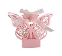 Boîte à bonbons au chocolat creuse découpée Laser, boîtes d'emballage papillon doré, vente en gros avec rubans, emballage for cadeaux de fête mariage, 20 pièces(Pink)