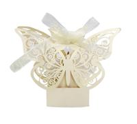 Boîte à bonbons au chocolat creuse découpée Laser, boîtes d'emballage papillon doré, vente en gros avec rubans, emballage for cadeaux de fête mariage, 20 pièces(Pearlescent Beige)
