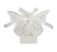 Boîte à bonbons au chocolat creuse découpée Laser, boîtes d'emballage papillon doré, vente en gros avec rubans, emballage for cadeaux de fête mariage, 20 pièces(Lvory white)