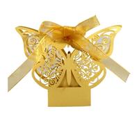 Boîte à bonbons au chocolat creuse découpée Laser, boîtes d'emballage papillon doré, vente en gros avec rubans, emballage for cadeaux de fête mariage, 20 pièces(Gold)